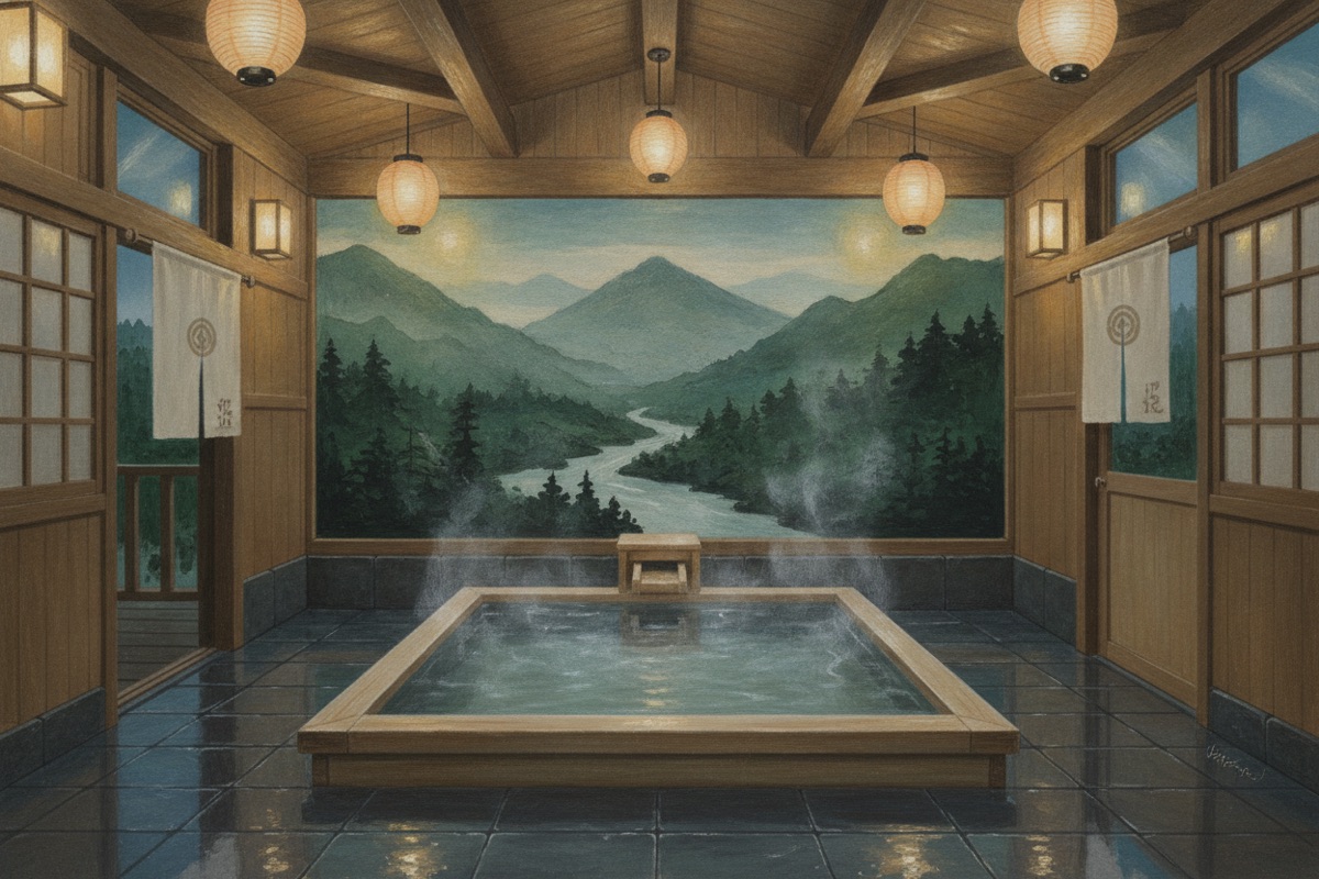 Illustrated scene of Shiriyaki Onsen Benten-no-Yu