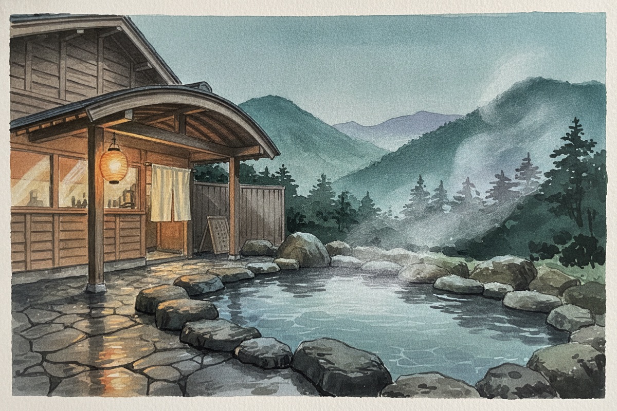 Illustrated scene of Miyagino Onsen Hall