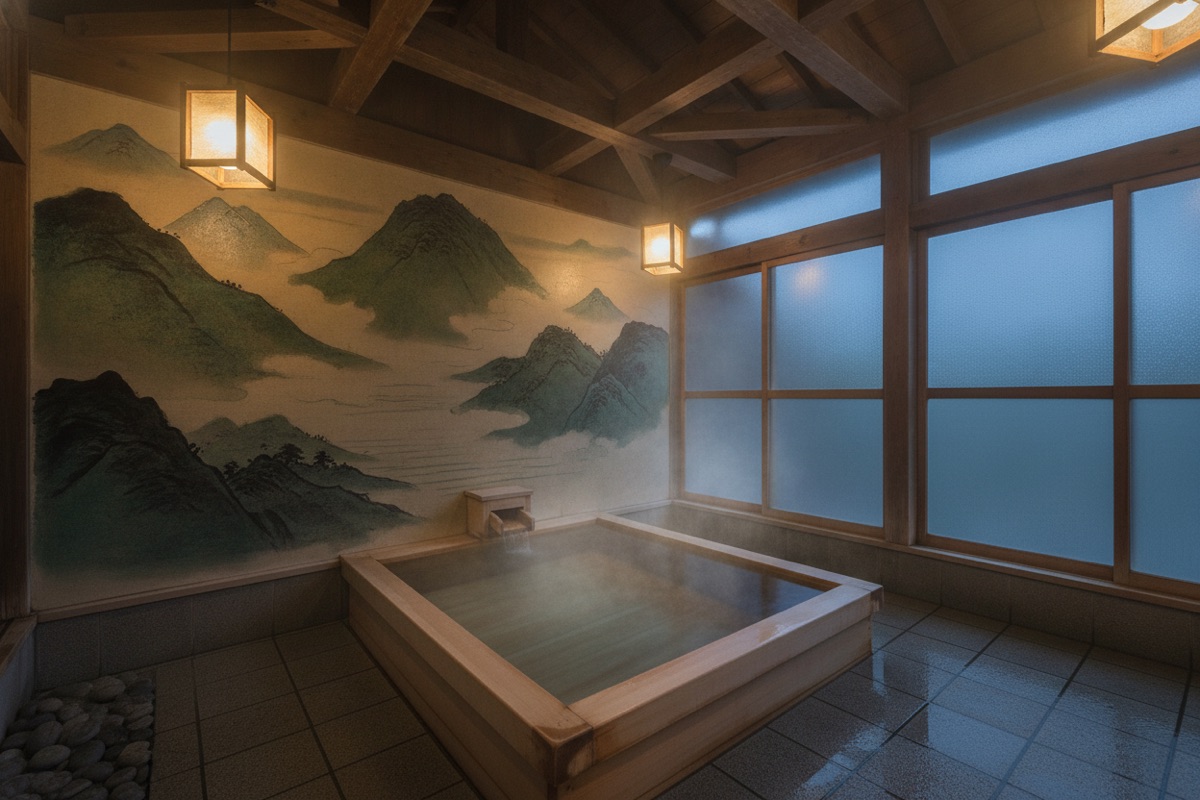 Illustrated scene of Kamegawa Sujiyu onsen
