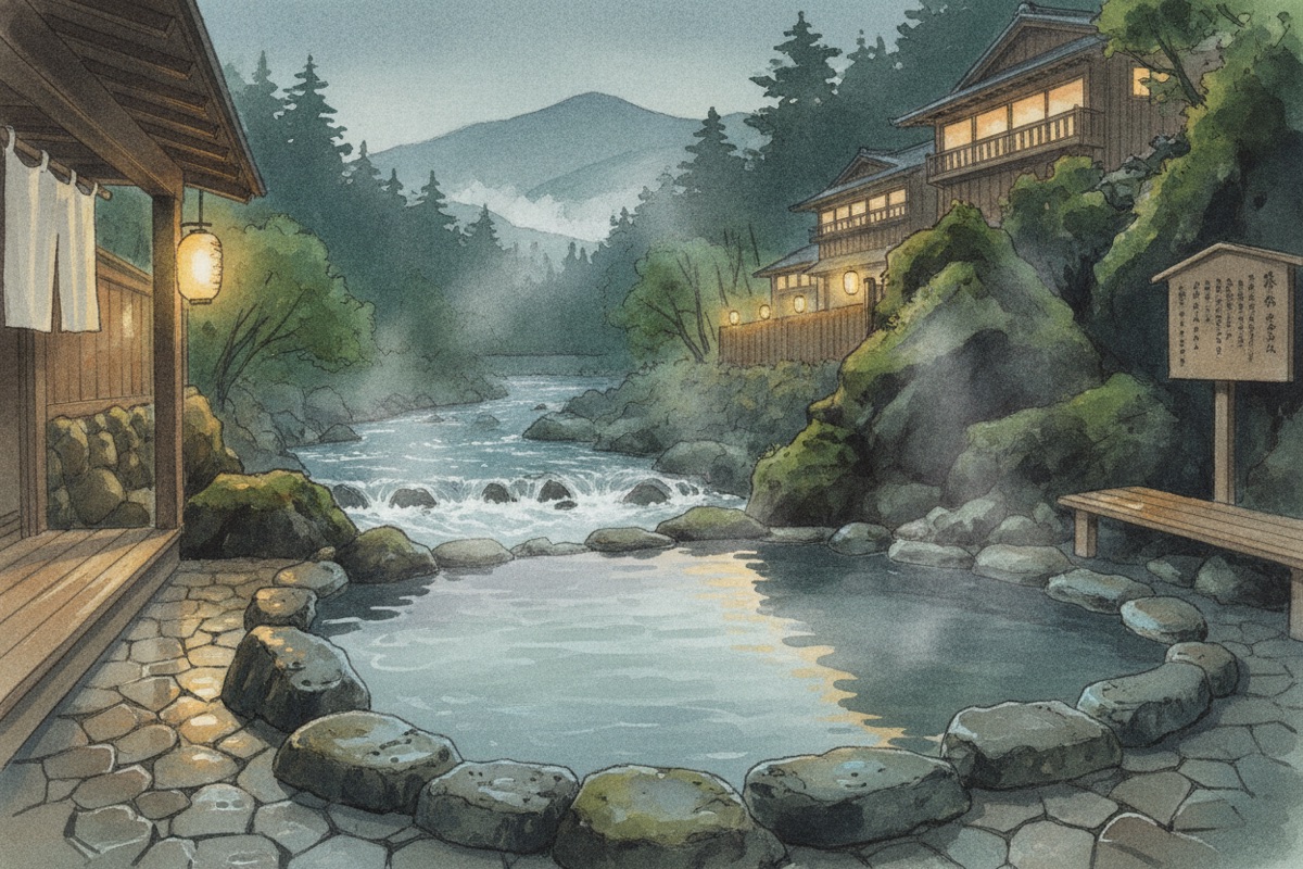 Illustrated scene of Suzumori Hot Spring