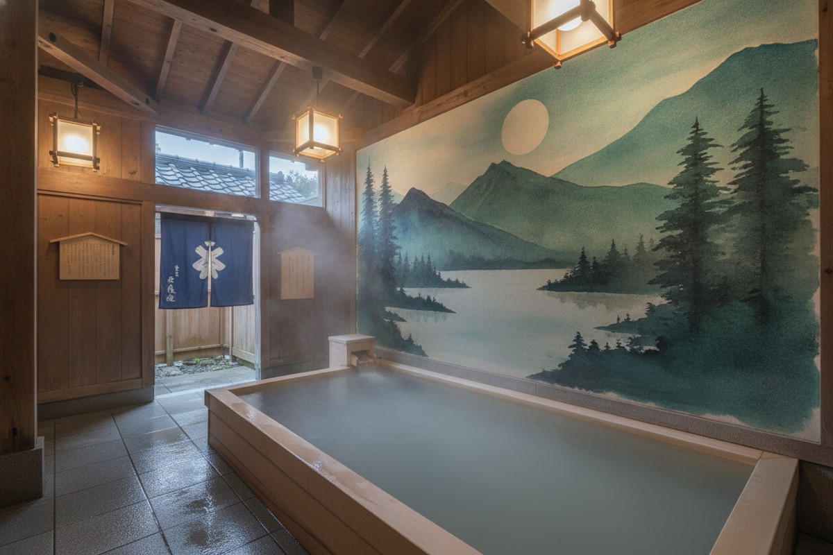 Illustrated scene of Mukaibaru Onsen