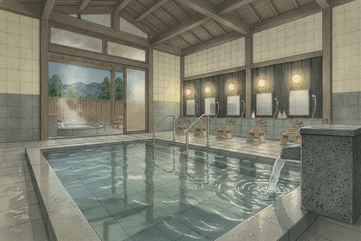 Illustrated scene of Hamawaki Onsen