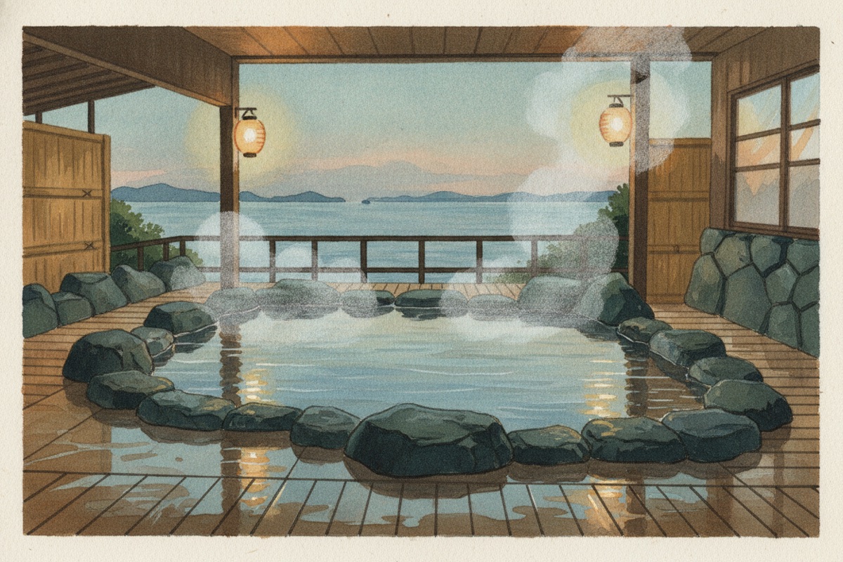 Illustrated scene of Beppu Kaihin Suna-yu Sand Spa