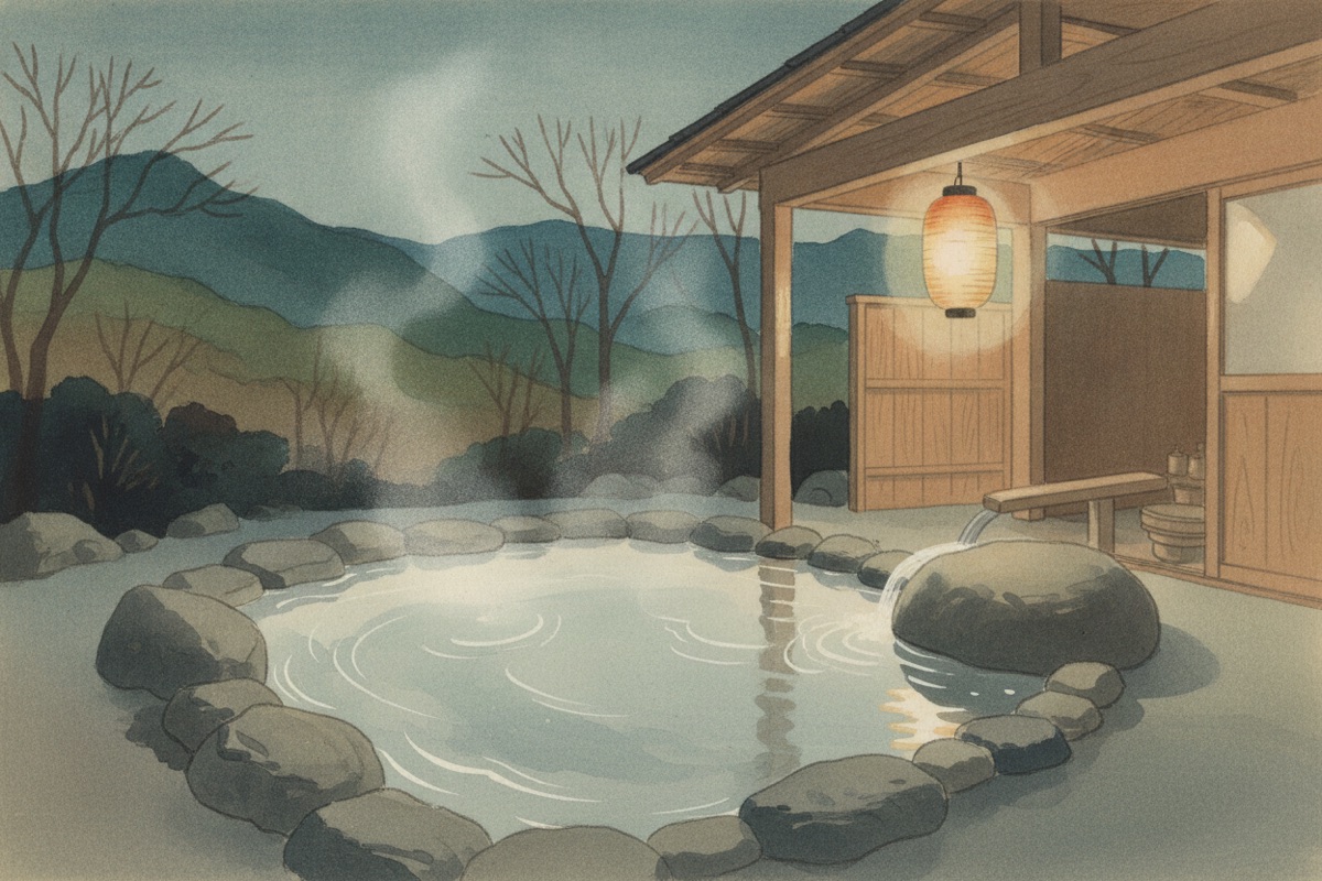 Illustrated scene of Jizo Hot Spring