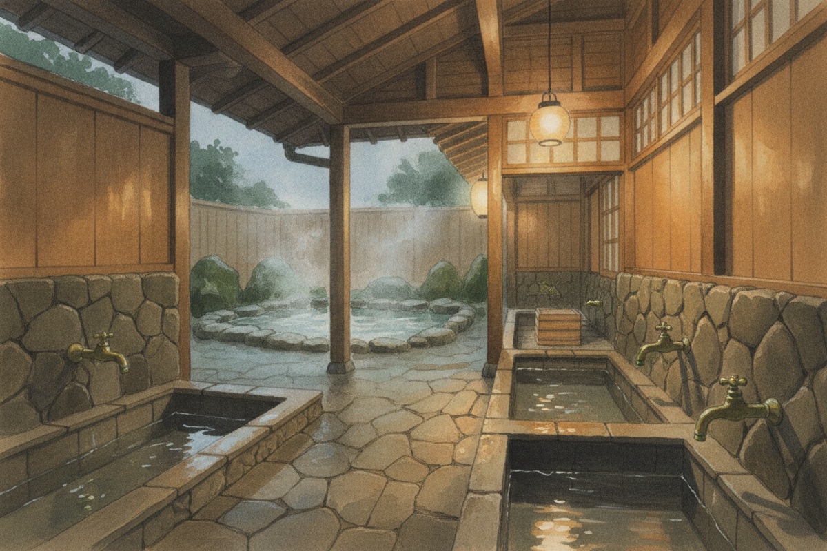 Illustrated scene of Kazawa Onsen