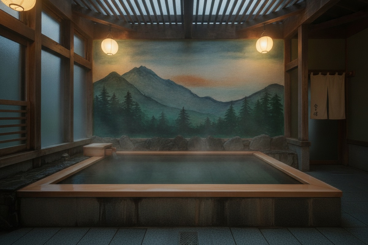 Illustrated scene of Saiwai Onsen