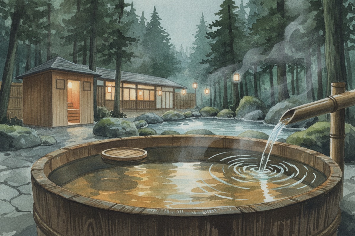 Illustrated scene of Jōmon natural onsen - Shiraku no yu