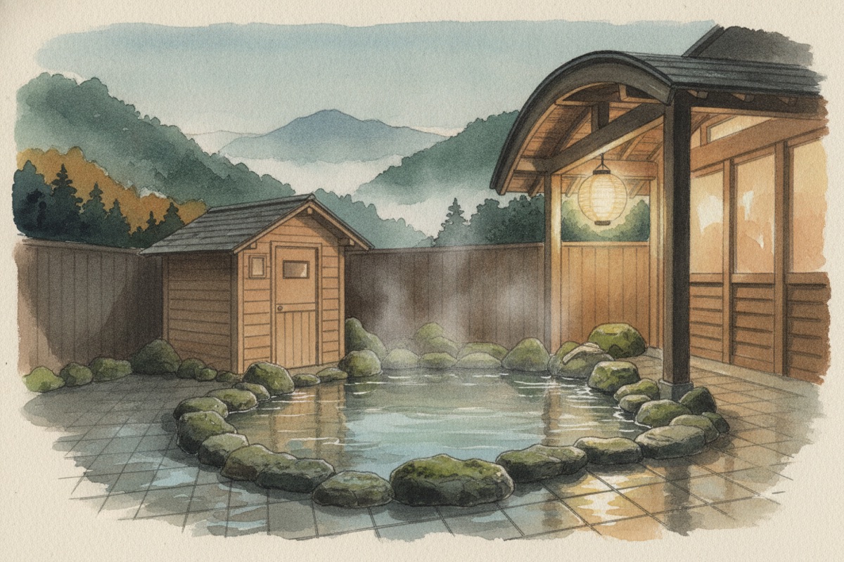 Illustrated scene of Osarunoyu (Monkey Onsen)