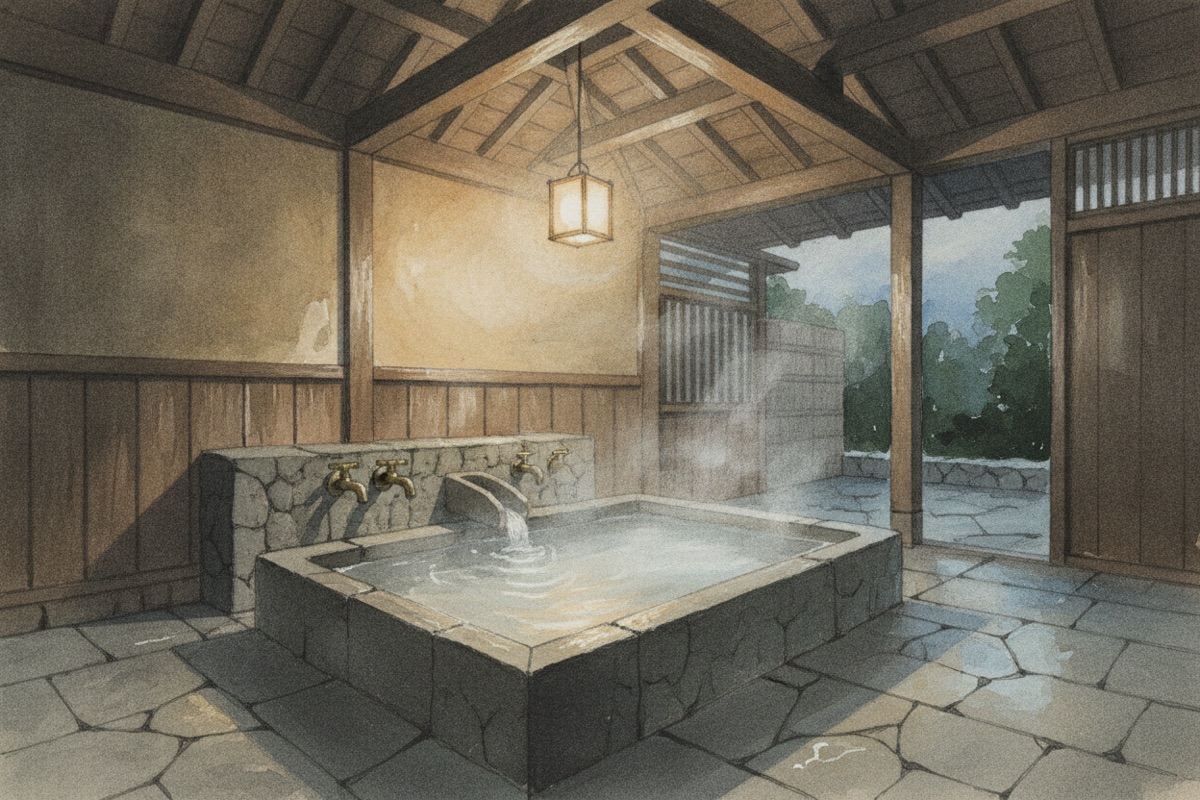 Illustrated scene of Choju-no-Yu Public Bath