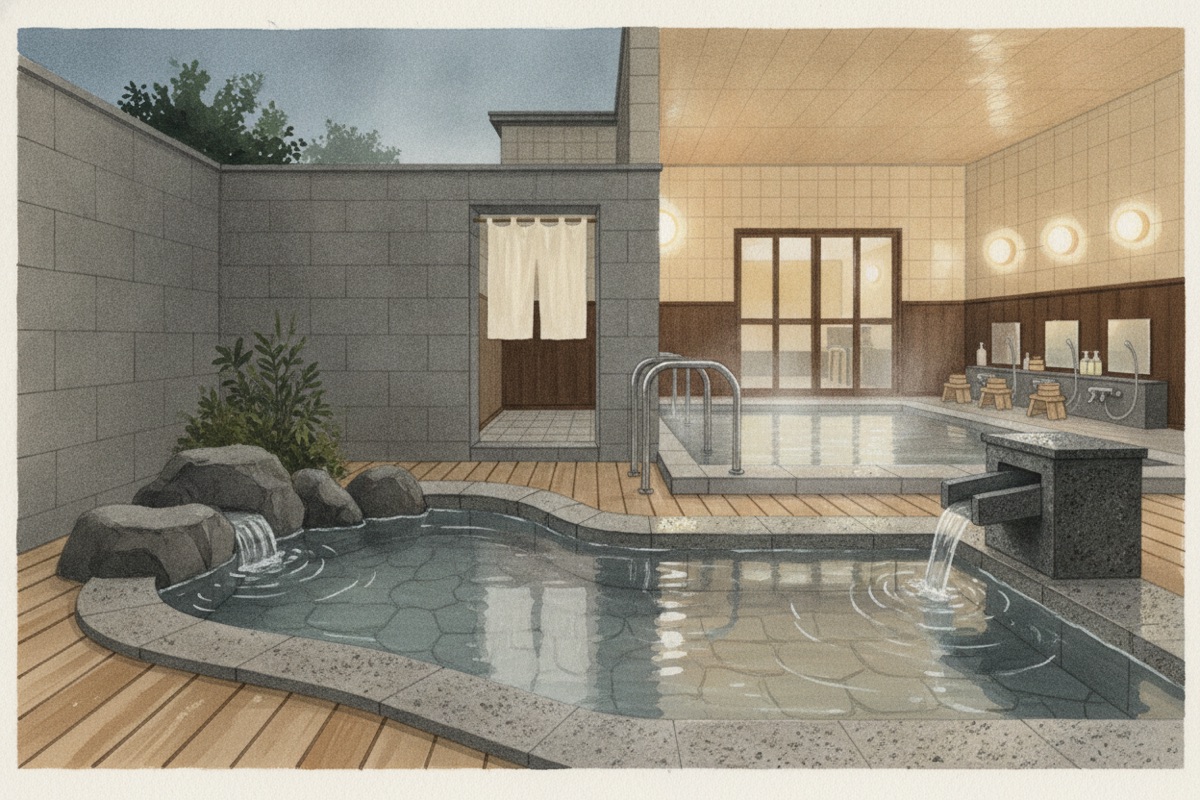 Illustrated scene of Kannawa Steam Bath
