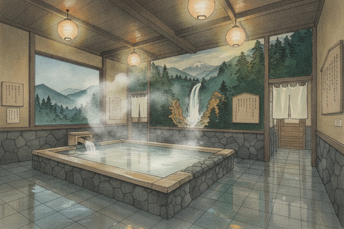 Illustrated scene of Shirahata Hot Spring