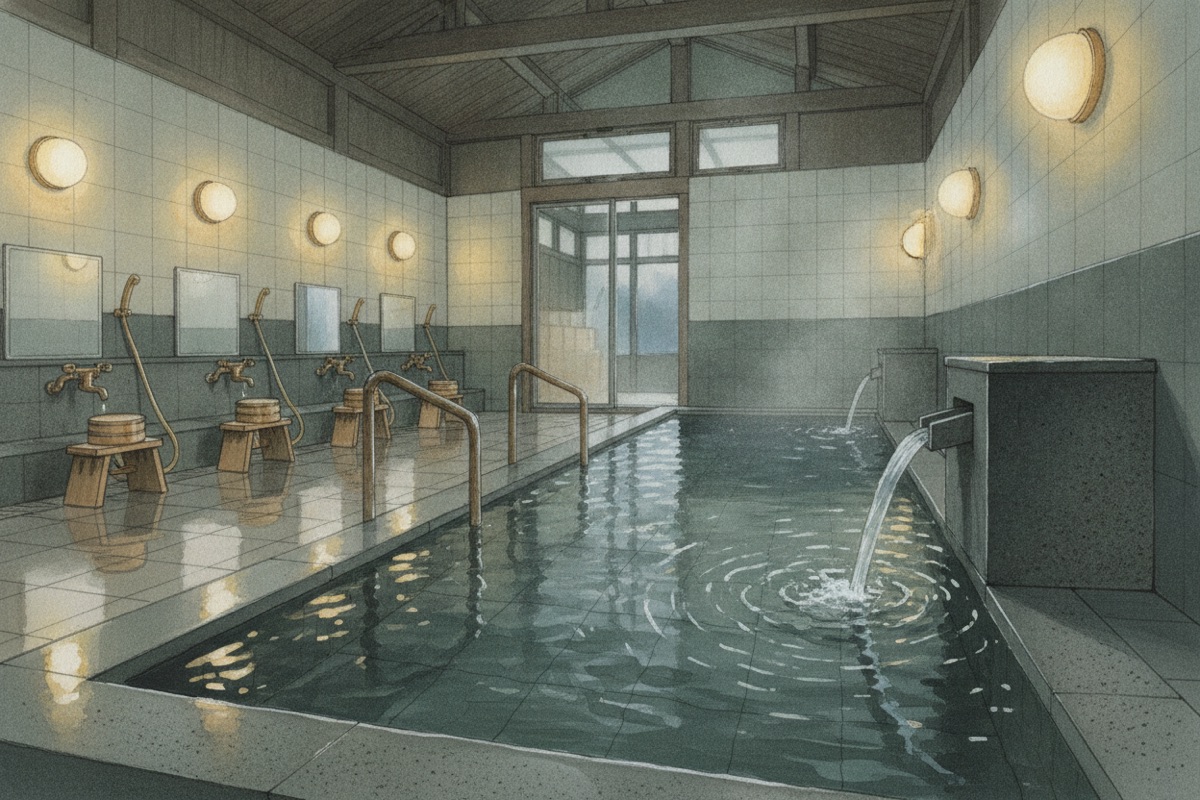 Illustrated scene of Nageshi onsen