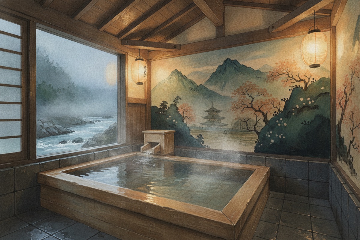 Illustrated scene of Kawara-no-yu Public Bath