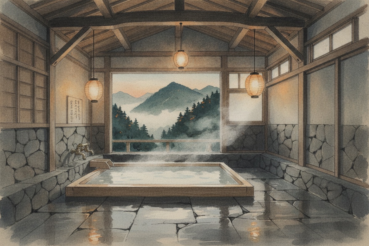 Illustrated scene of Teruyu Onsen