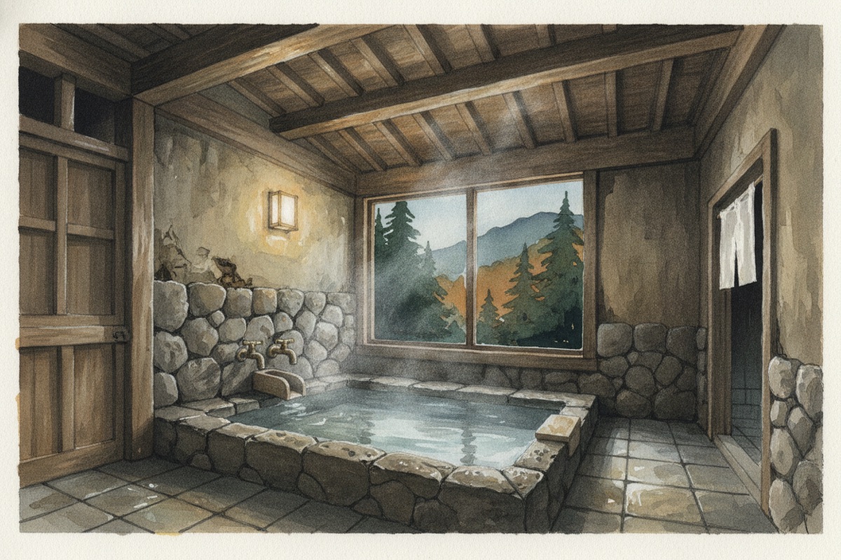 Illustrated scene of Kamiya Yakushi Nyorai Onsen