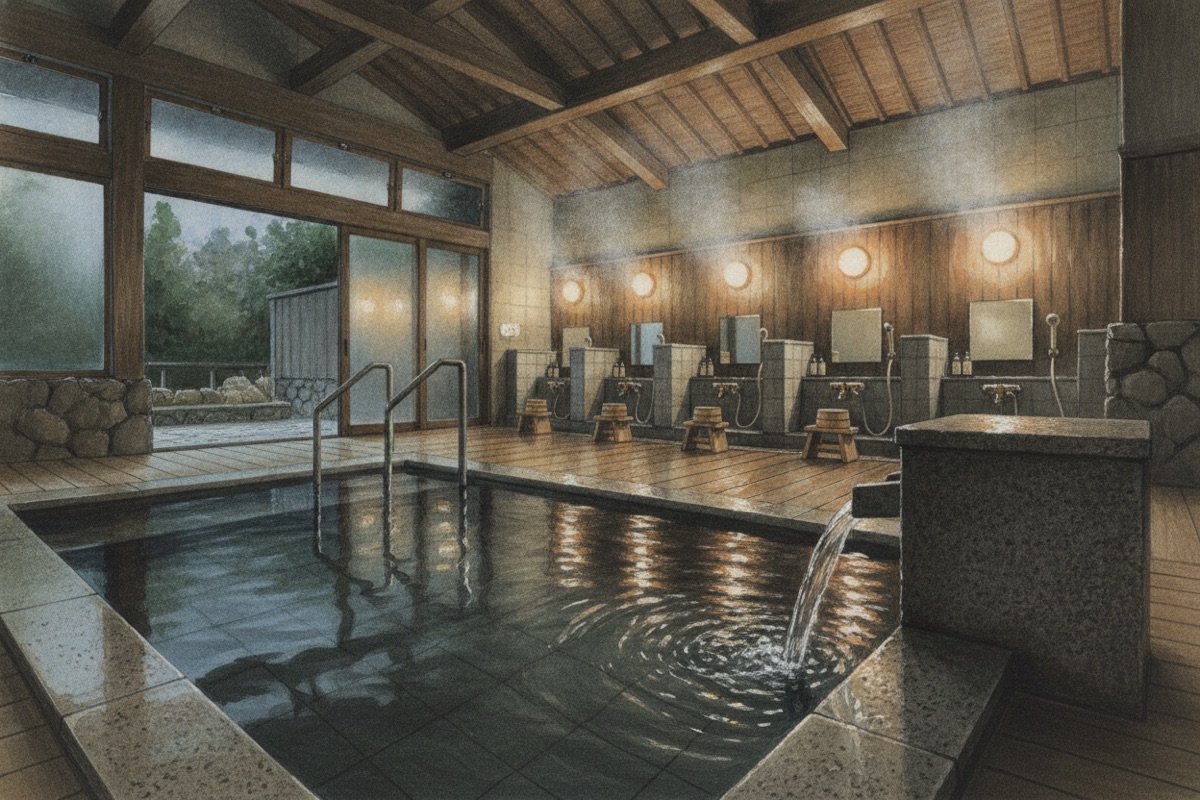 Illustrated scene of Tanoyu onsen