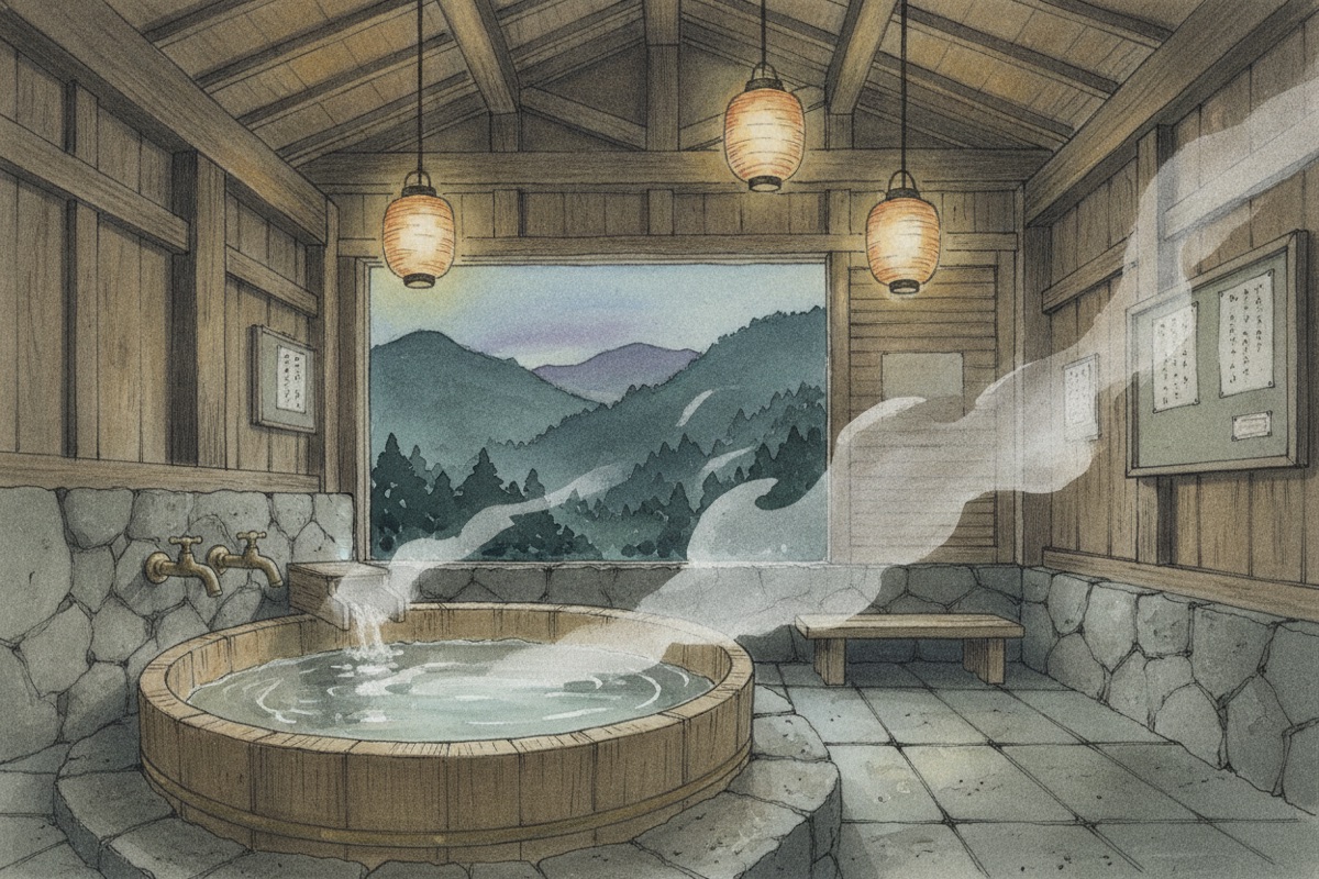 Illustrated scene of Suehiro Onsen