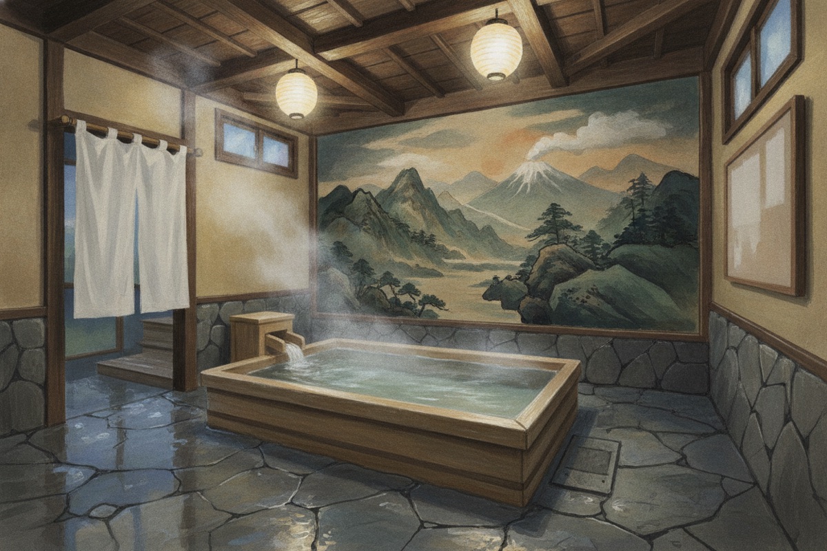 Illustrated scene of Shibukawa Onsen Hot Spring Stand