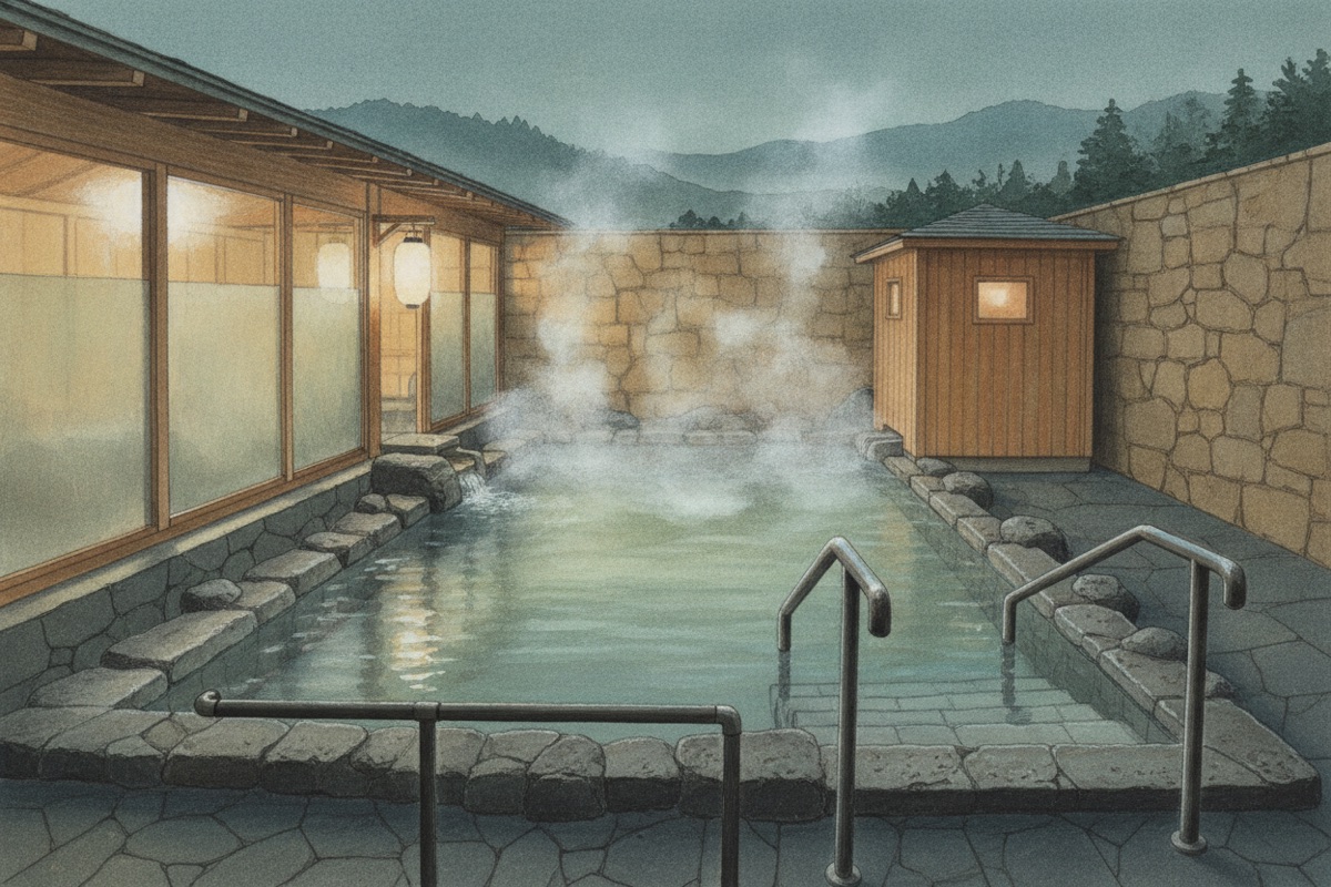 Illustrated scene of Okajo Tennen Onsen Tsuki no Shizuku