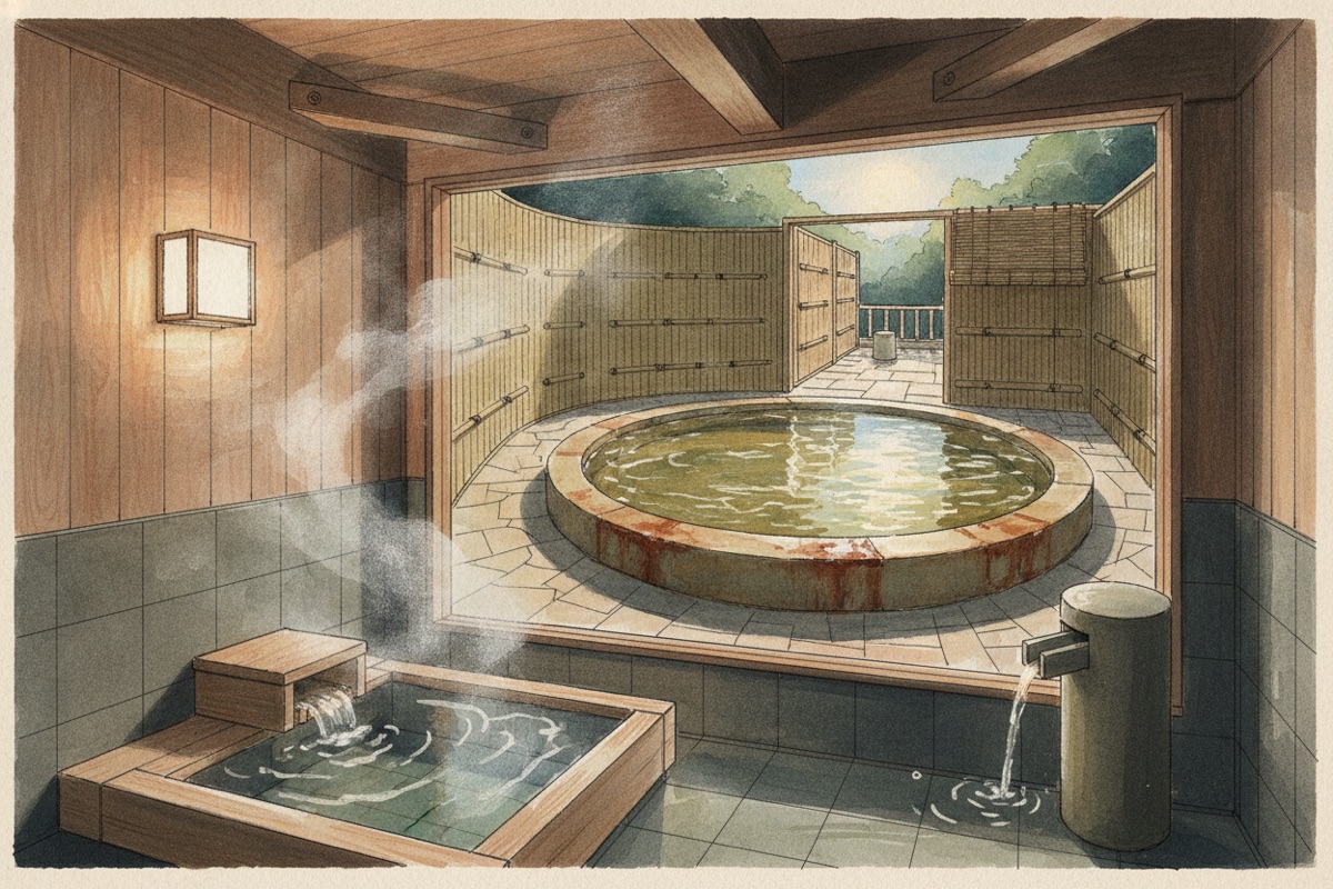 Illustrated scene of Choseiyu Town Onsen