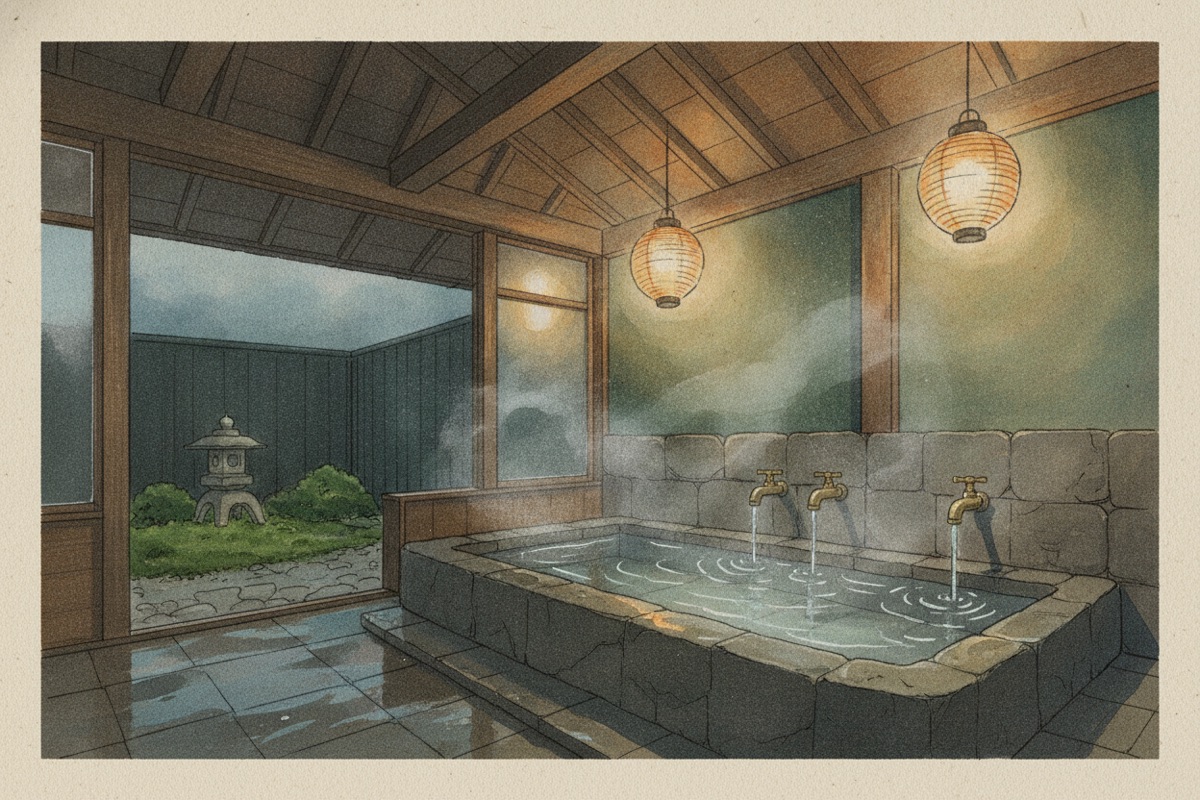 Illustrated scene of Shinoyu Onsen