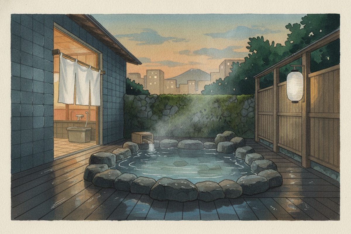 Illustrated scene of Komorebi Terrace Bando-no-Yu