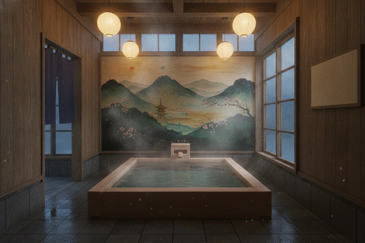 Illustrated scene of Konohana onsen