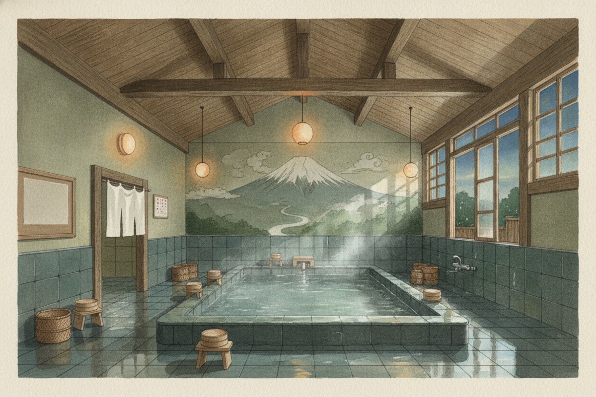 Illustrated scene of Kuni Akaiwa Onsen Choei-no-Kakureyu Day-use Onsen