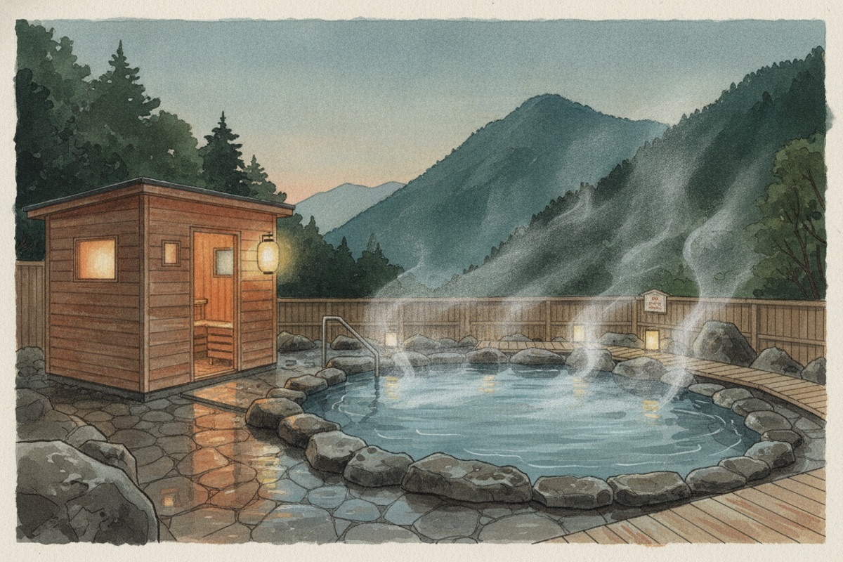 Illustrated scene of Yufuin Kenko Onsenkan