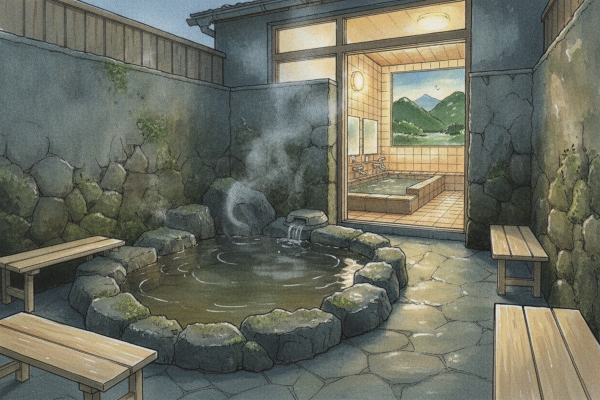 Illustrated scene of Hinode Ofuro Center