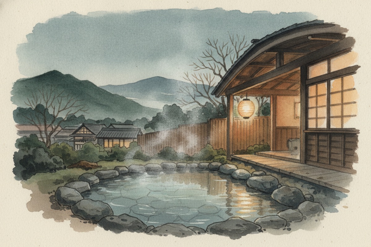 Illustrated scene of Onsen Grand Bath