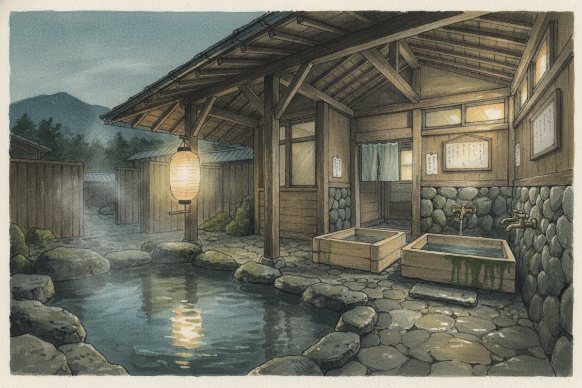 Illustrated scene of Sujiyu onsen