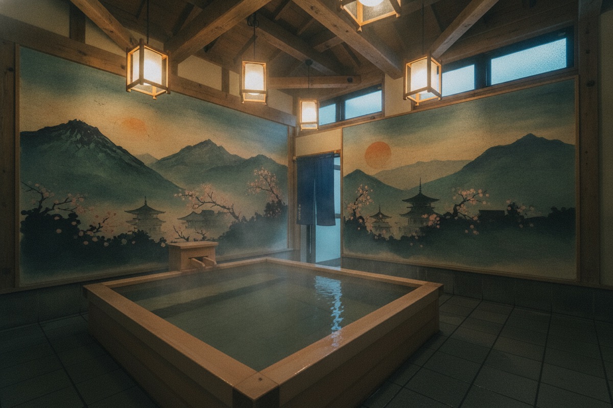 Illustrated scene of Sarugakyo Hot Spring Center