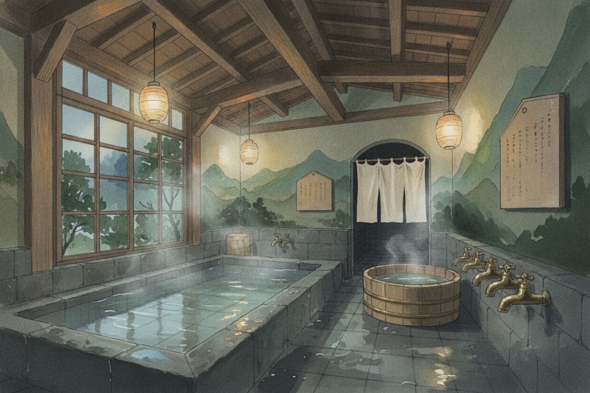 Illustrated scene of Higashimachi onsen