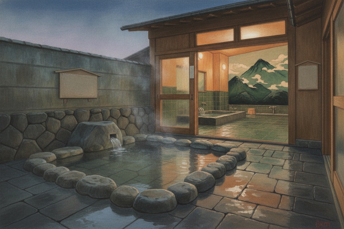 Illustrated scene of Manten No Yu