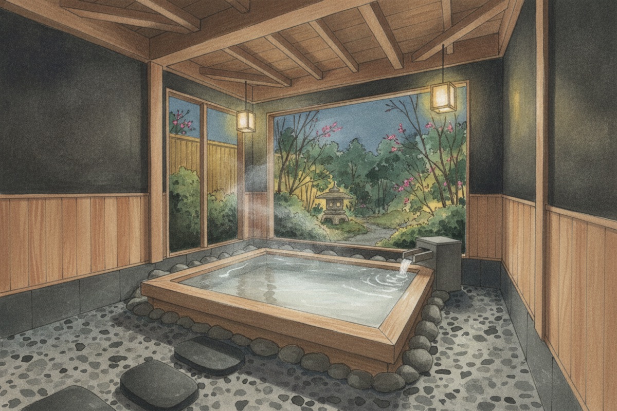 Illustrated scene of Hidamari Onsen Hana-No-Yu