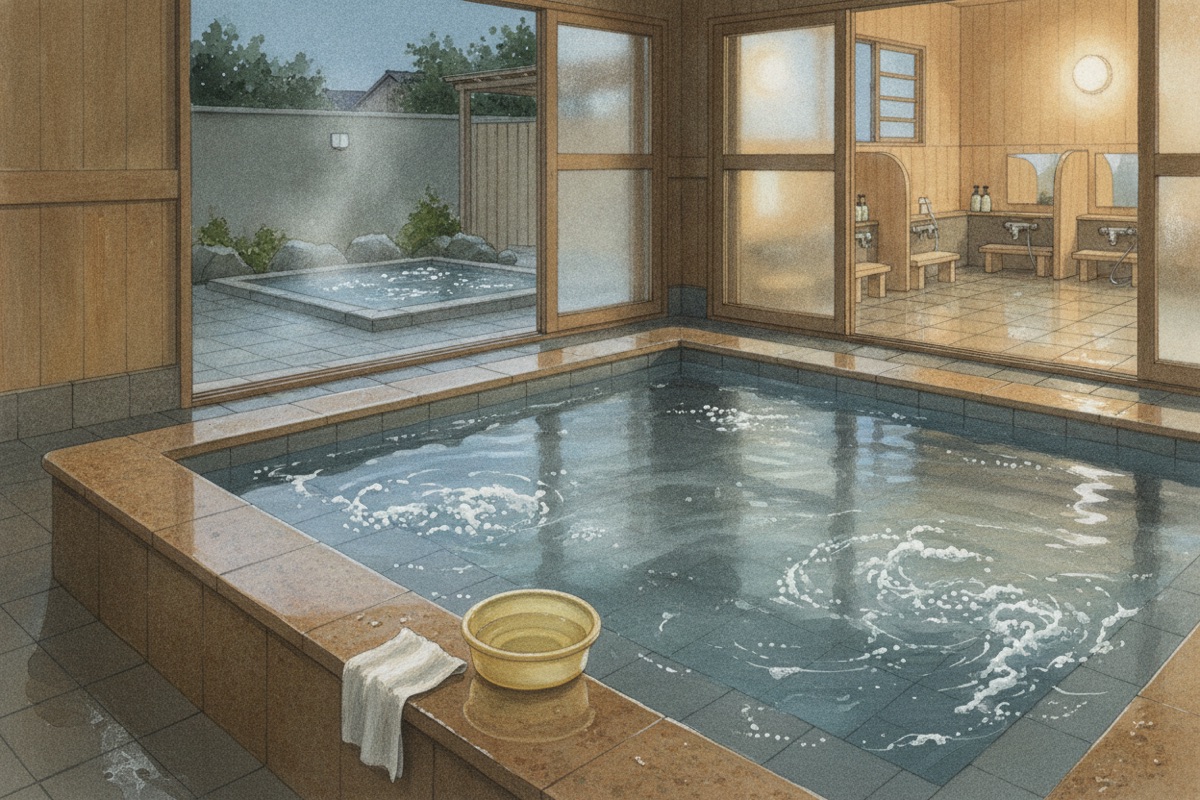 Illustrated scene of Negishi-no-Yu Taiseikan