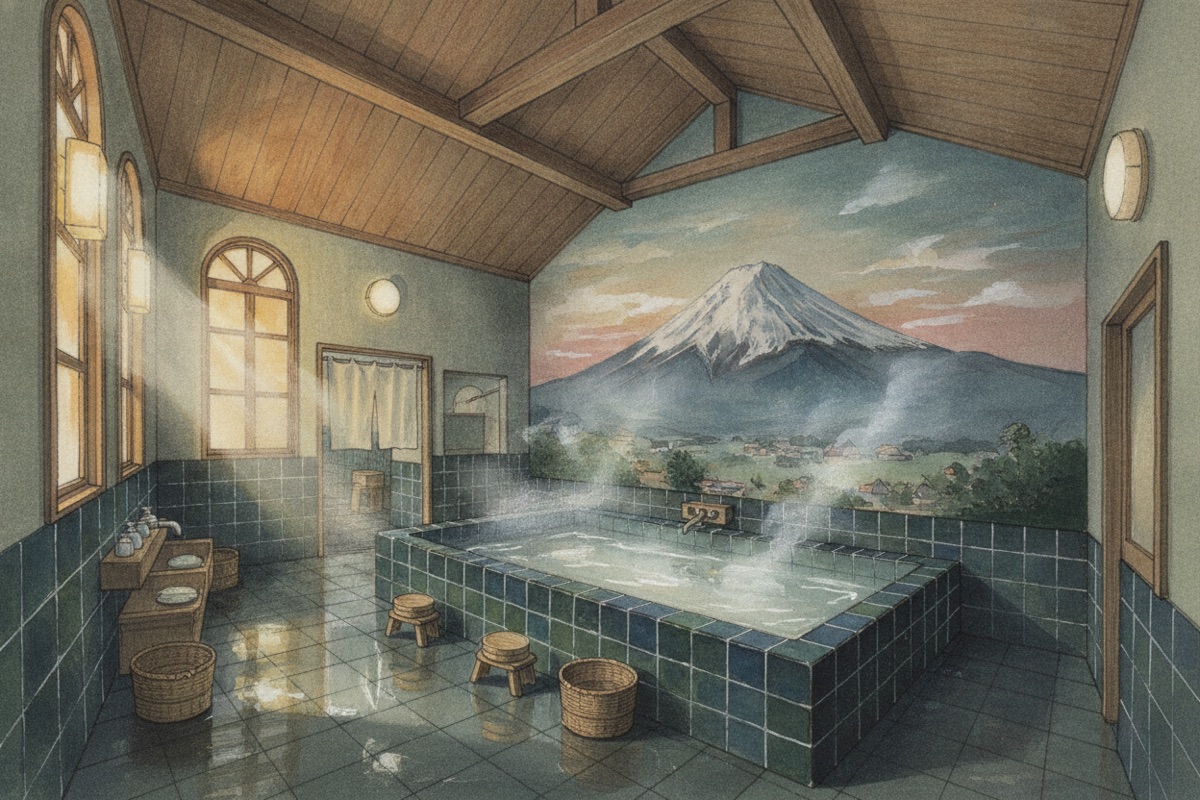 Illustrated scene of Fureai onsen
