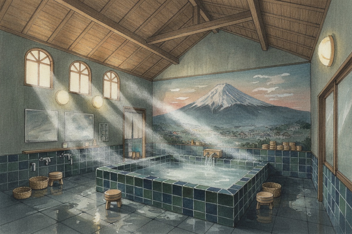 Illustrated scene of Takemoto District Public Onsen
