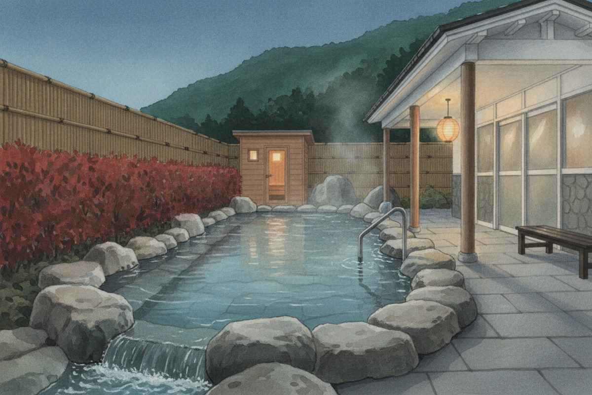 Illustrated scene of Onogami Onsen Hatha no yu
