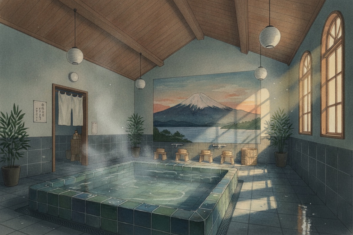 Illustrated scene of Kawara Yashiki Onsen