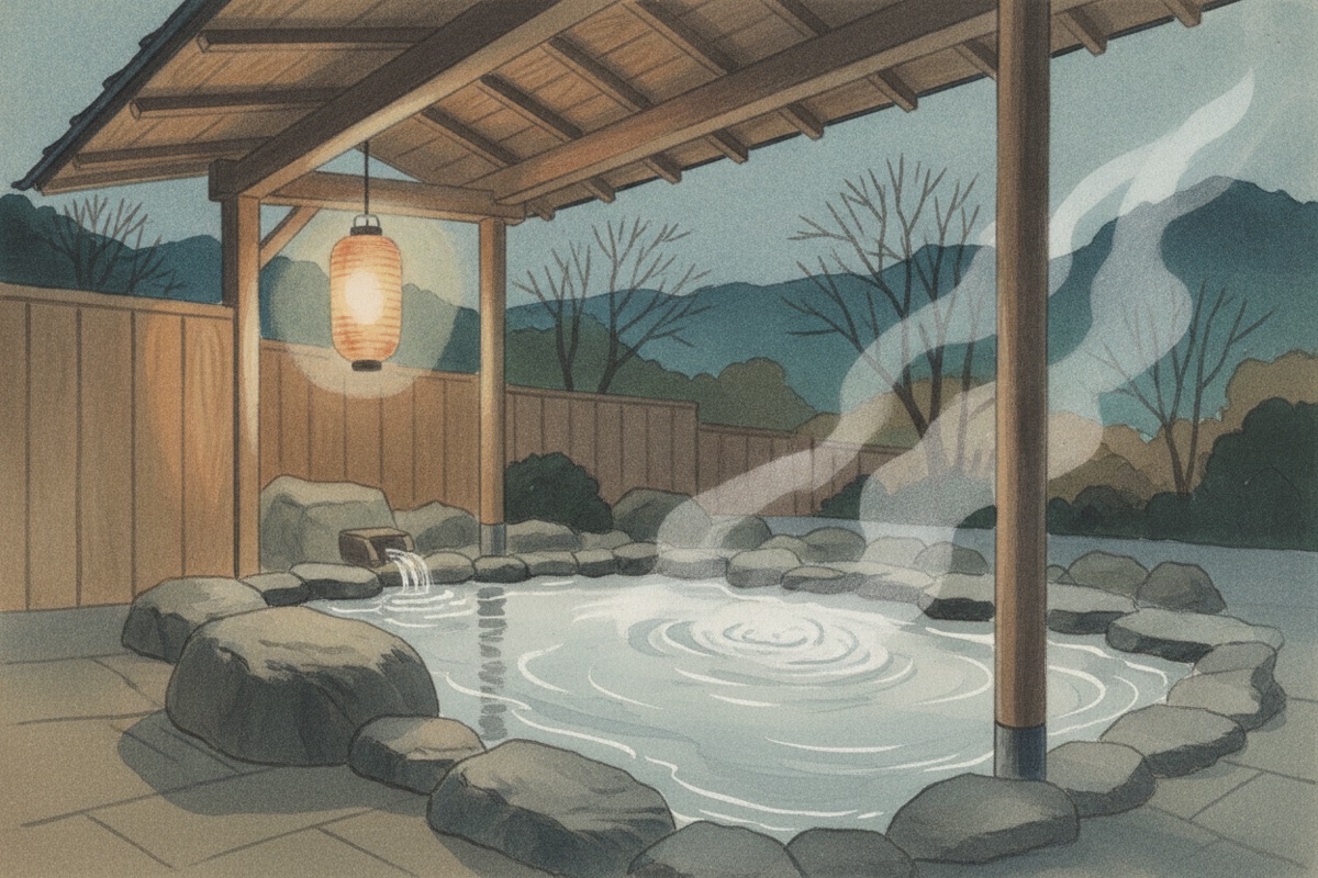 Illustrated scene of Natural Onsen Izumi