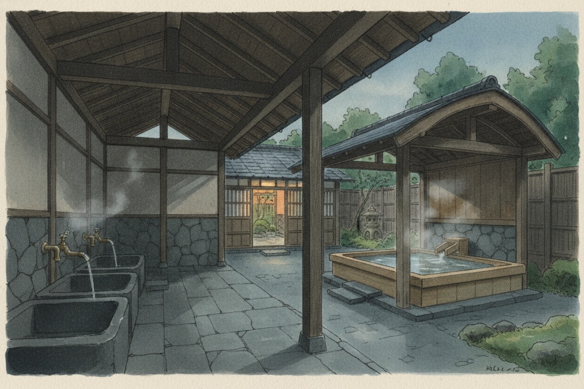 Illustrated scene of Ekimae Koutou onsen