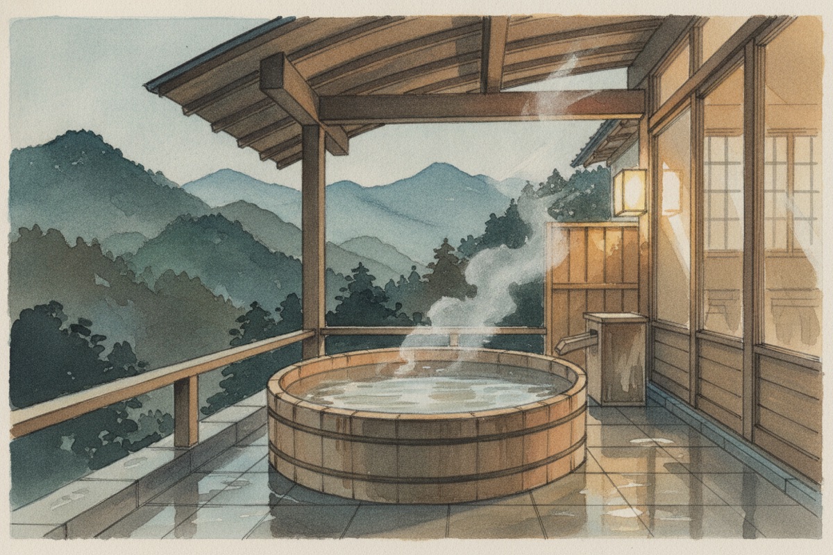 Illustrated scene of Baragi Onsen Oniosa-no-Yu