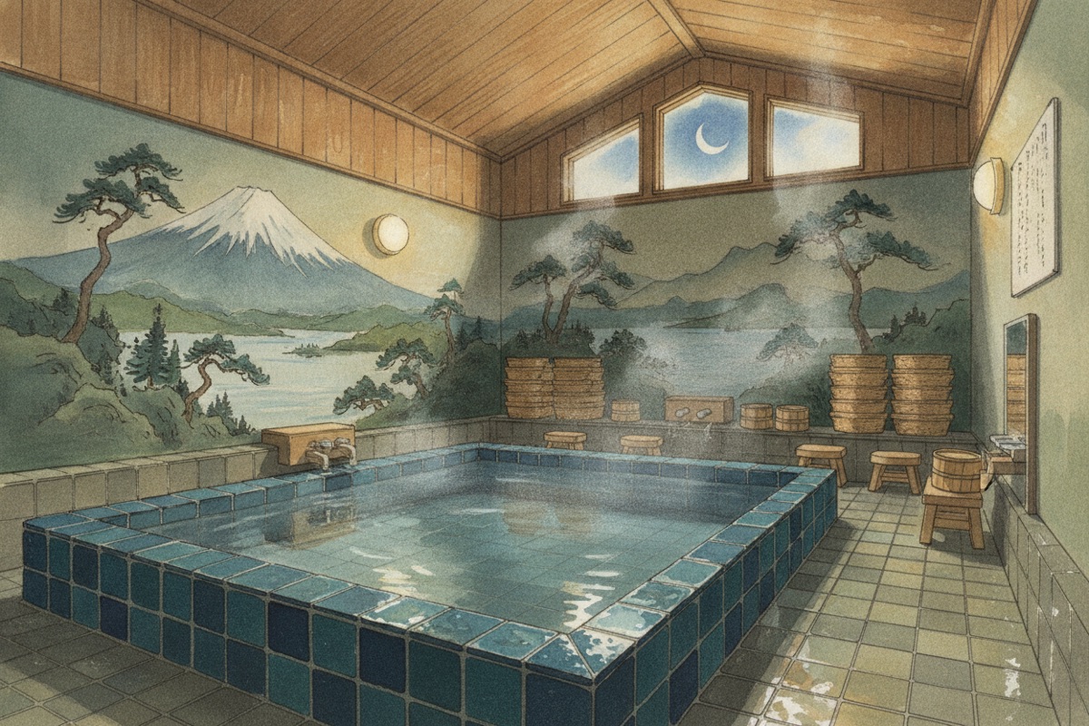 Illustrated scene of Harukikyoudou onsen (members only)