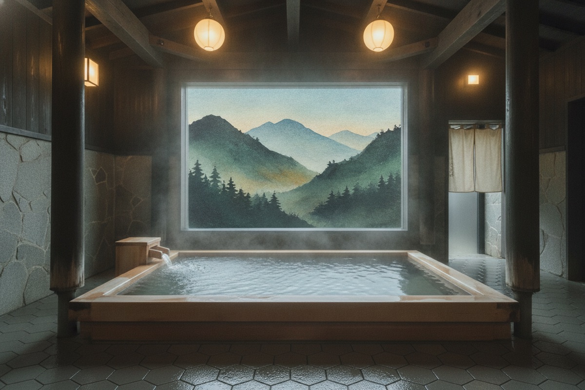 Illustrated scene of Shiraitonotaki Onsen