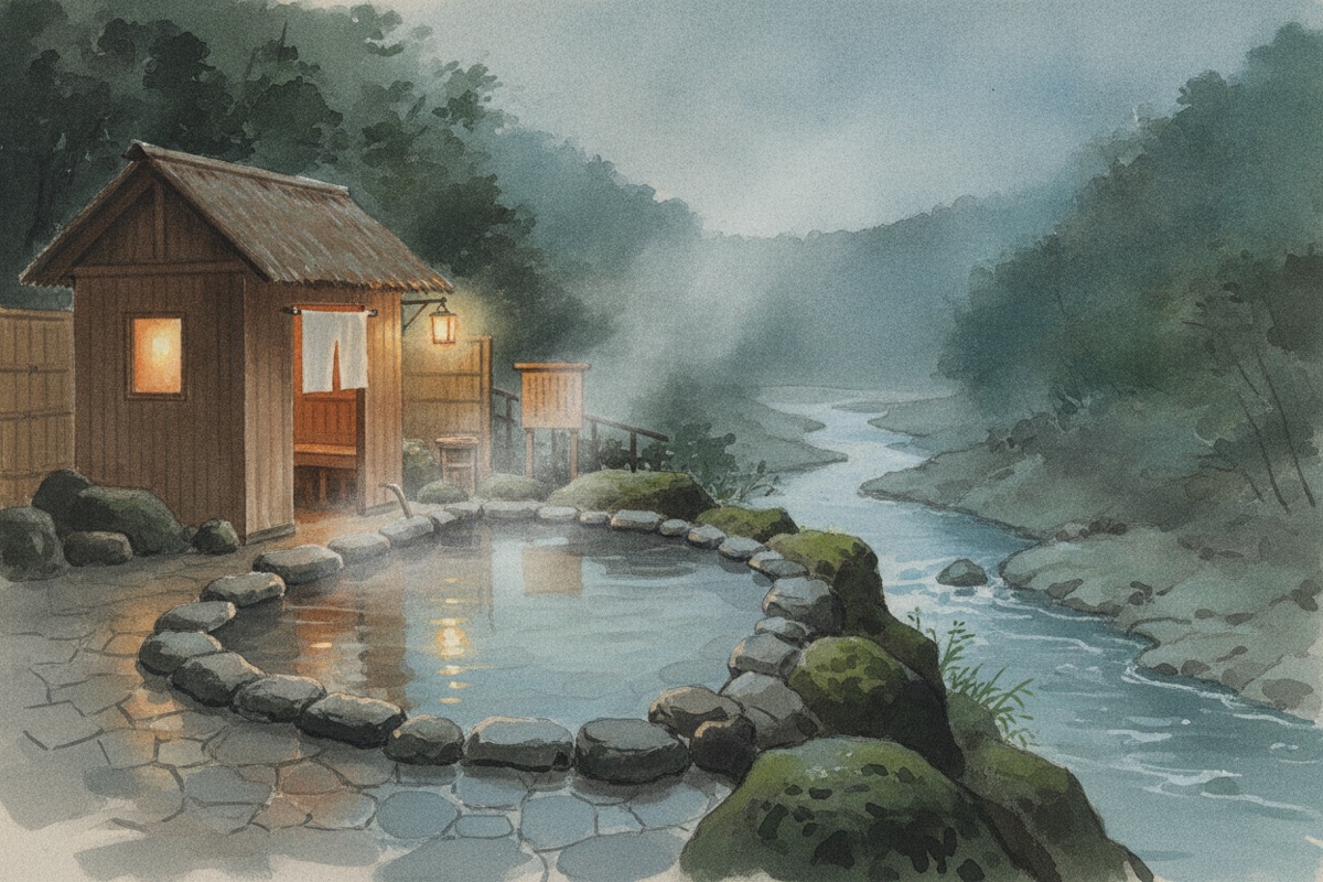 Illustrated scene of Okudaira Yushinkan onsen
