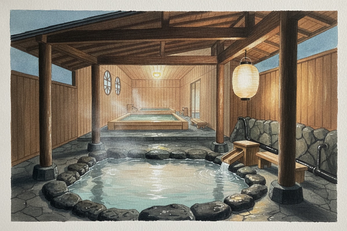 Illustrated scene of Manten-no-Yu