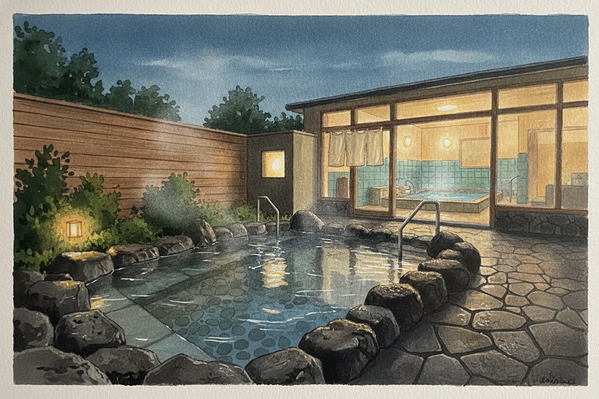 Illustrated scene of Ofuro no Ōsama Seya
