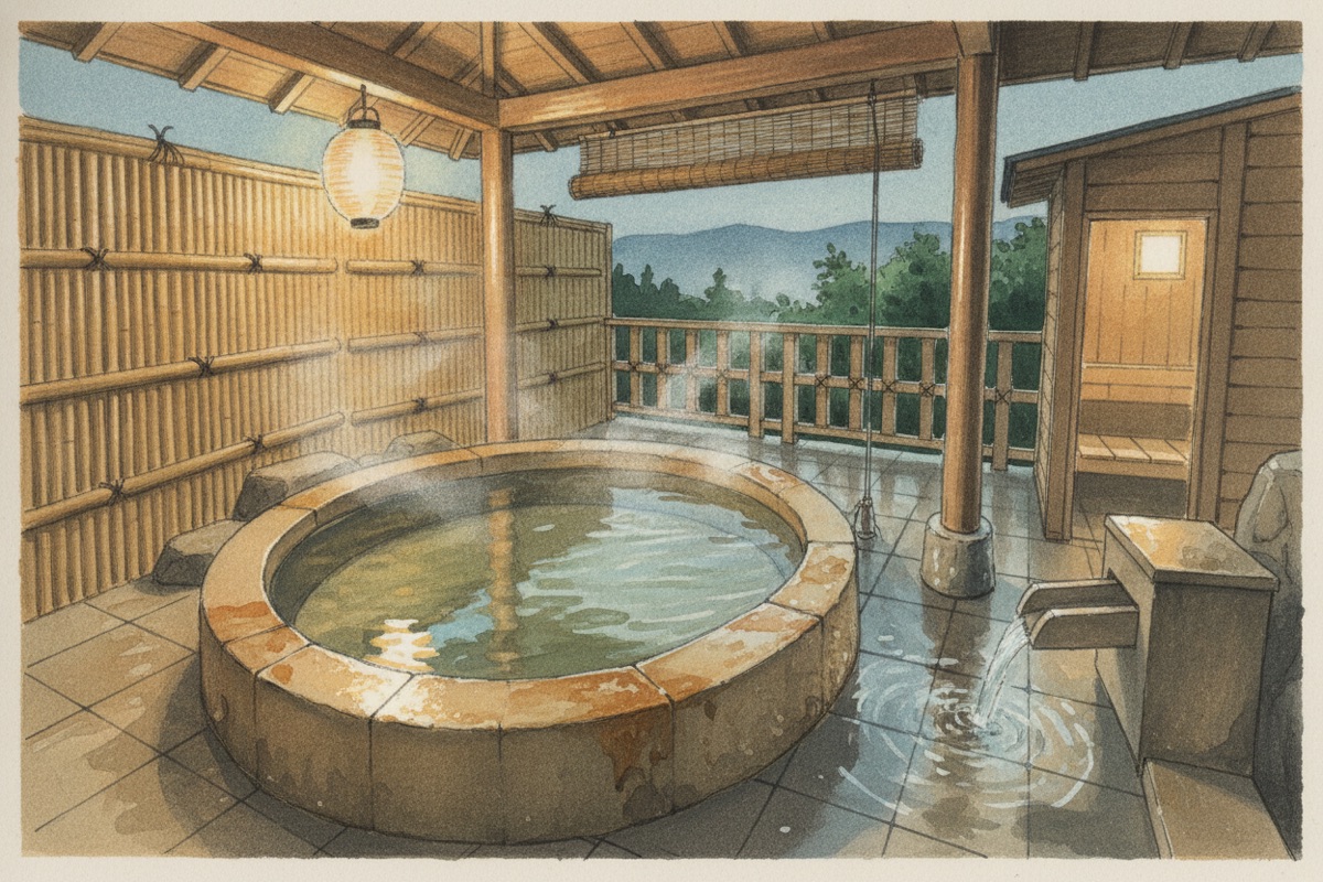 Illustrated scene of Taketa Onsen Hanamizuki